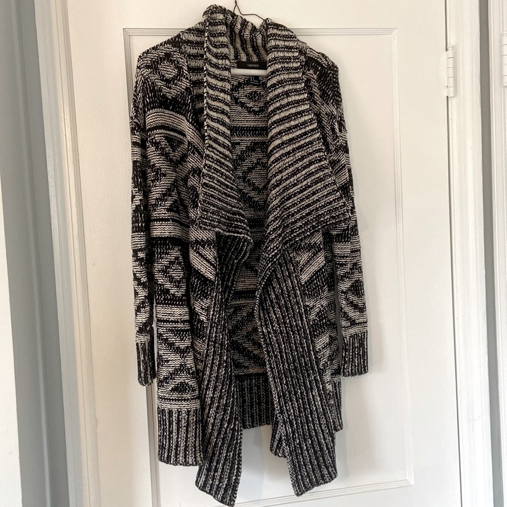 Forever 21 Black and White Aztec Cardigan- Small